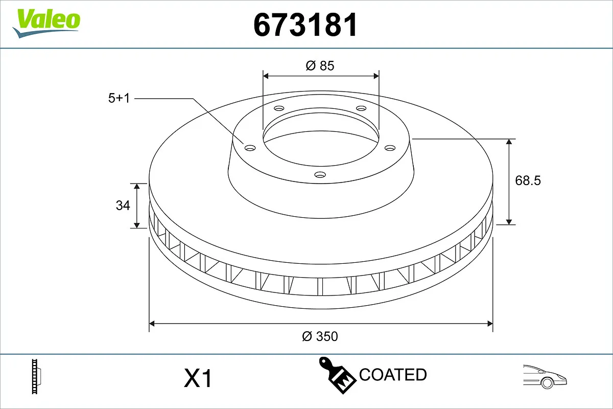COATED , спирачен диск VALEO 673181