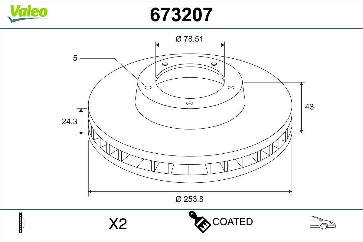 COATED , спирачен диск VALEO 673207