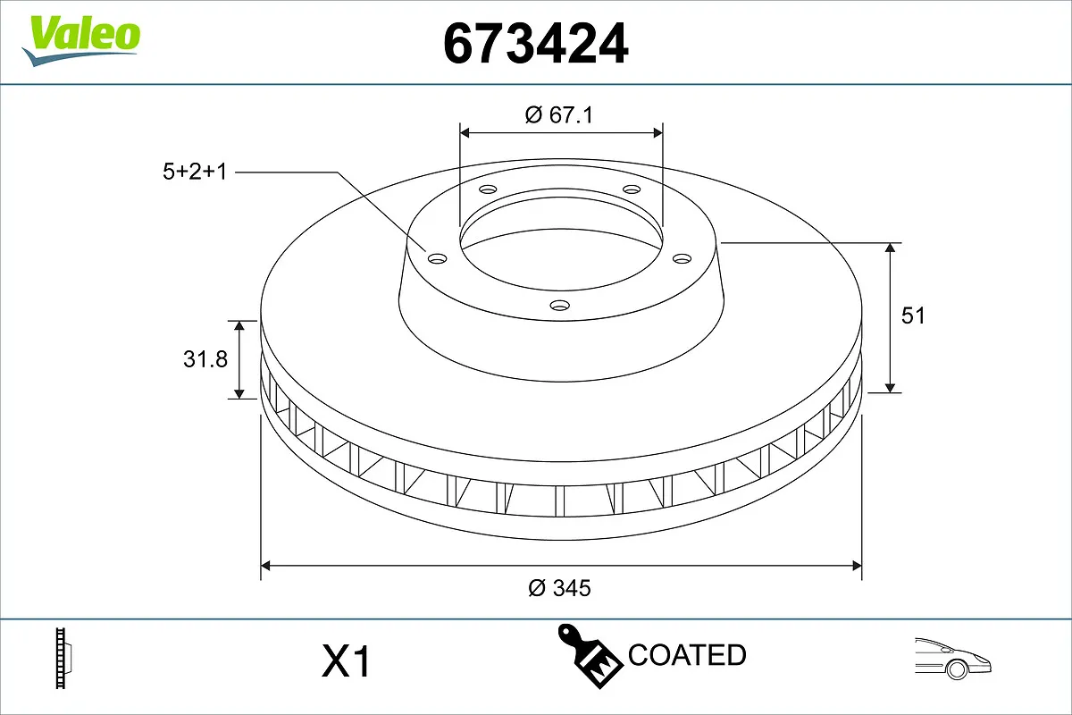 COATED , спирачен диск VALEO 673424