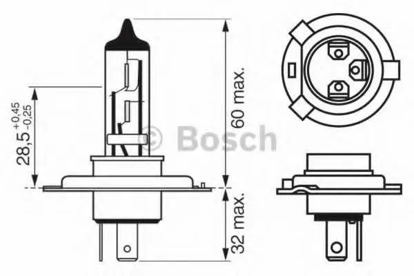 Крушка с нагреваема жичка, фар за дълги светлини BOSCH