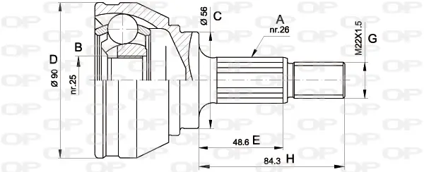 Каре комплект, полуоска OPEN PARTS