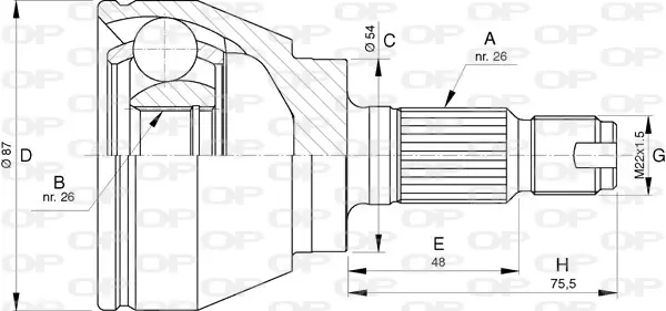 Каре комплект, полуоска OPEN PARTS