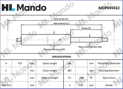 газов амортисьор, капак на двигателя MANDO               