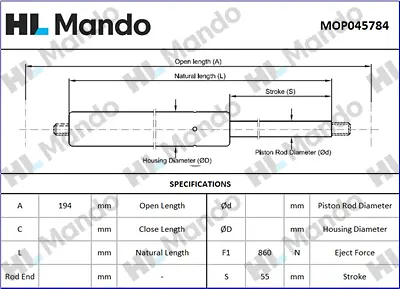 газов амортисьор, капак на двигателя MANDO               