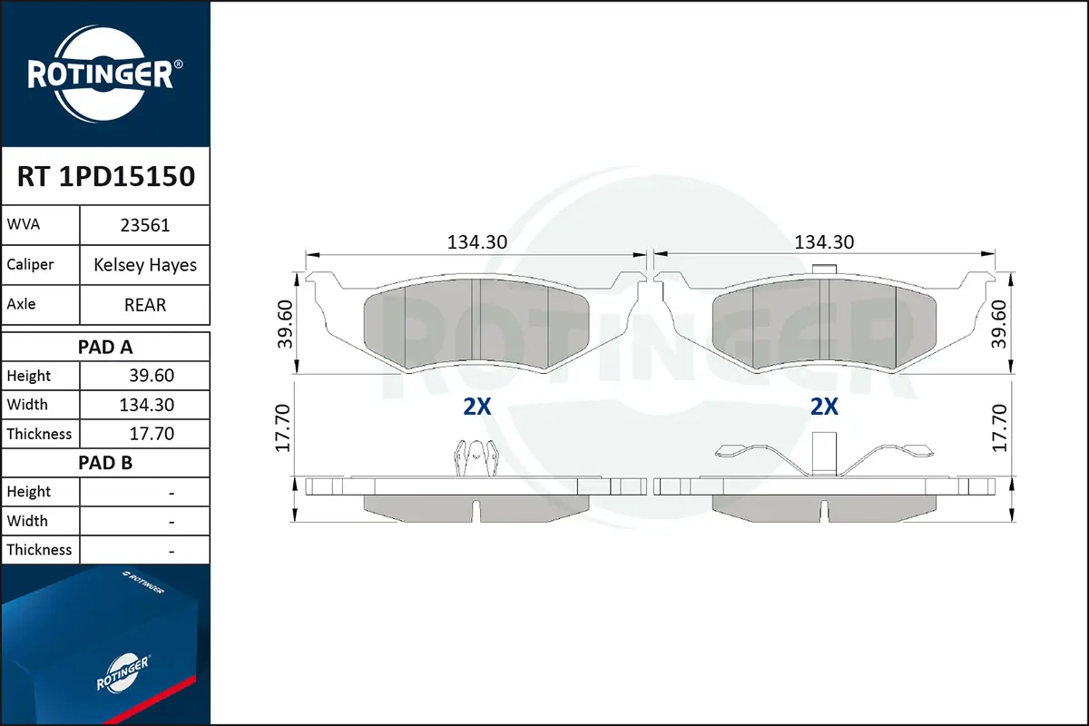 комплект спирачно феродо, дискови спирачки ROTINGER            