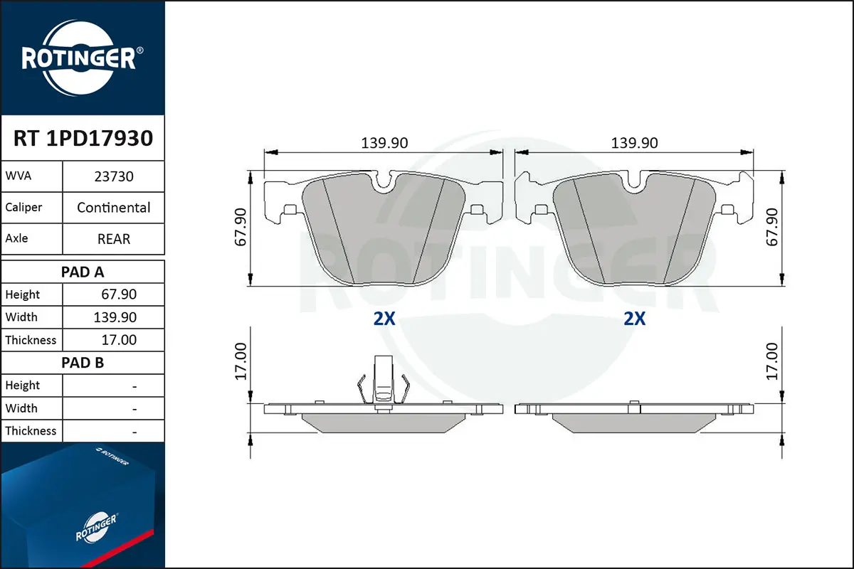 комплект спирачно феродо, дискови спирачки ROTINGER            