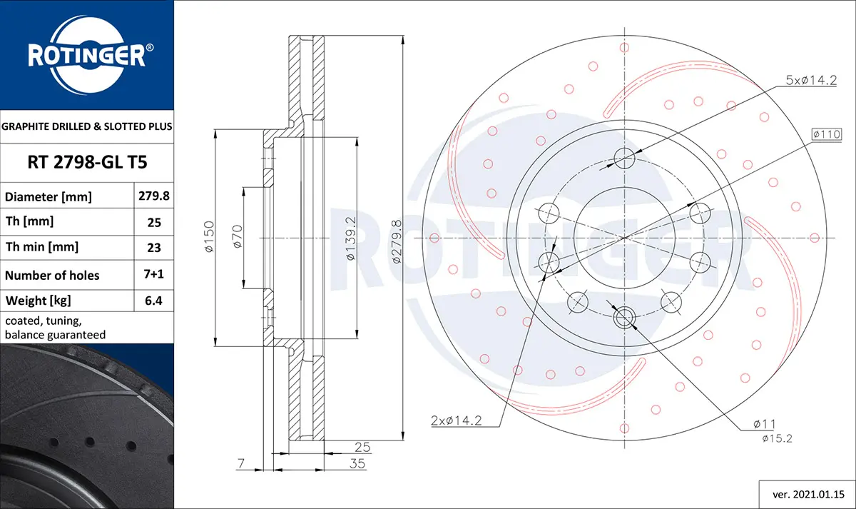 Спирачни дискове за OPEL ASTRA H седан (L69) 1.6 (L69) RT 2798-GL T5 ROTINGER            