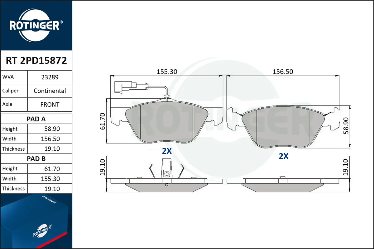 комплект спирачно феродо, дискови спирачки ROTINGER            