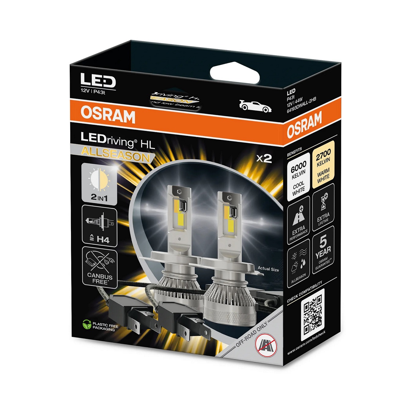 LEDriving HL ALLSEASON H4 , крушка с нагреваема жичка, фар за дълги светлини ams-OSRAM