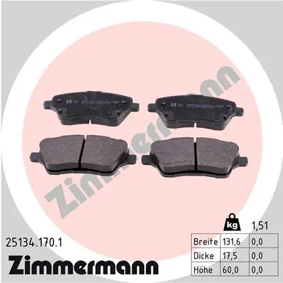 Комплект спирачно феродо, дискови спирачки ZIMMERMANN