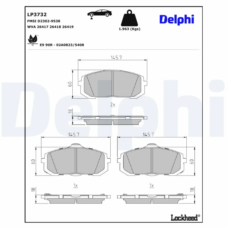 Комплект спирачно феродо, дискови спирачки DELPHI