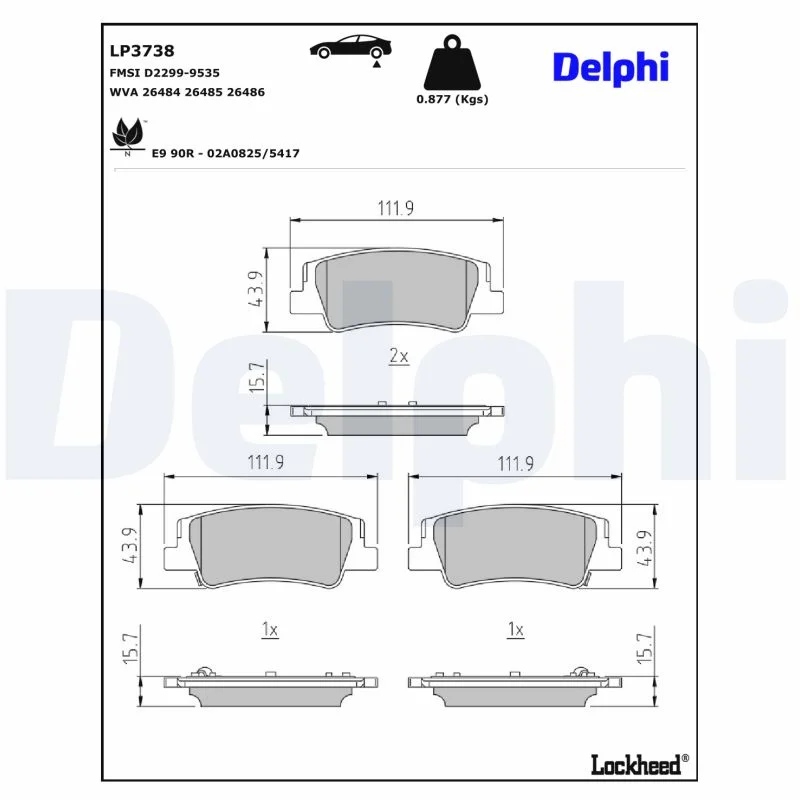 Комплект спирачно феродо, дискови спирачки DELPHI